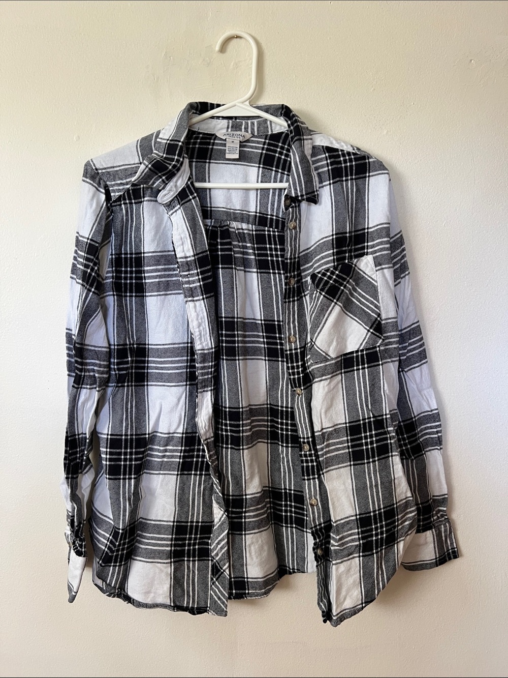 Black and White Plaid Button-Up Flannel Shirt